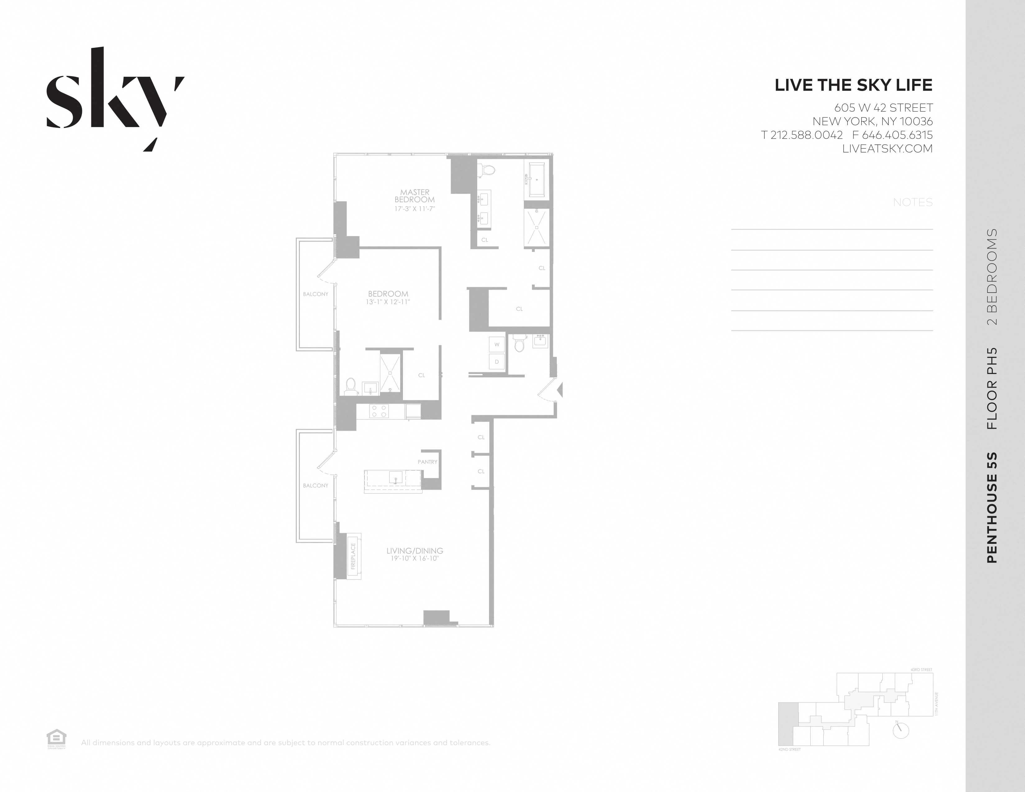 Floor plan for 2 beds, 2.5 baths
